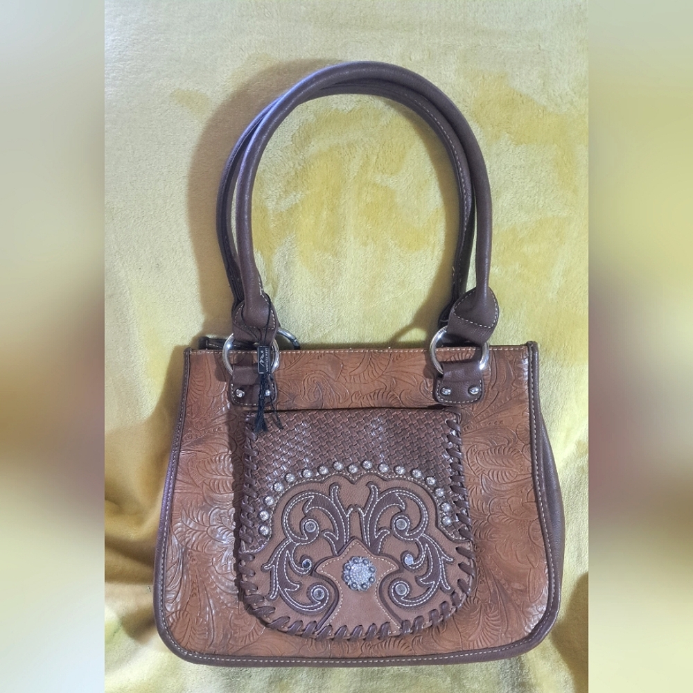 Brown Embossed Leather Handbag